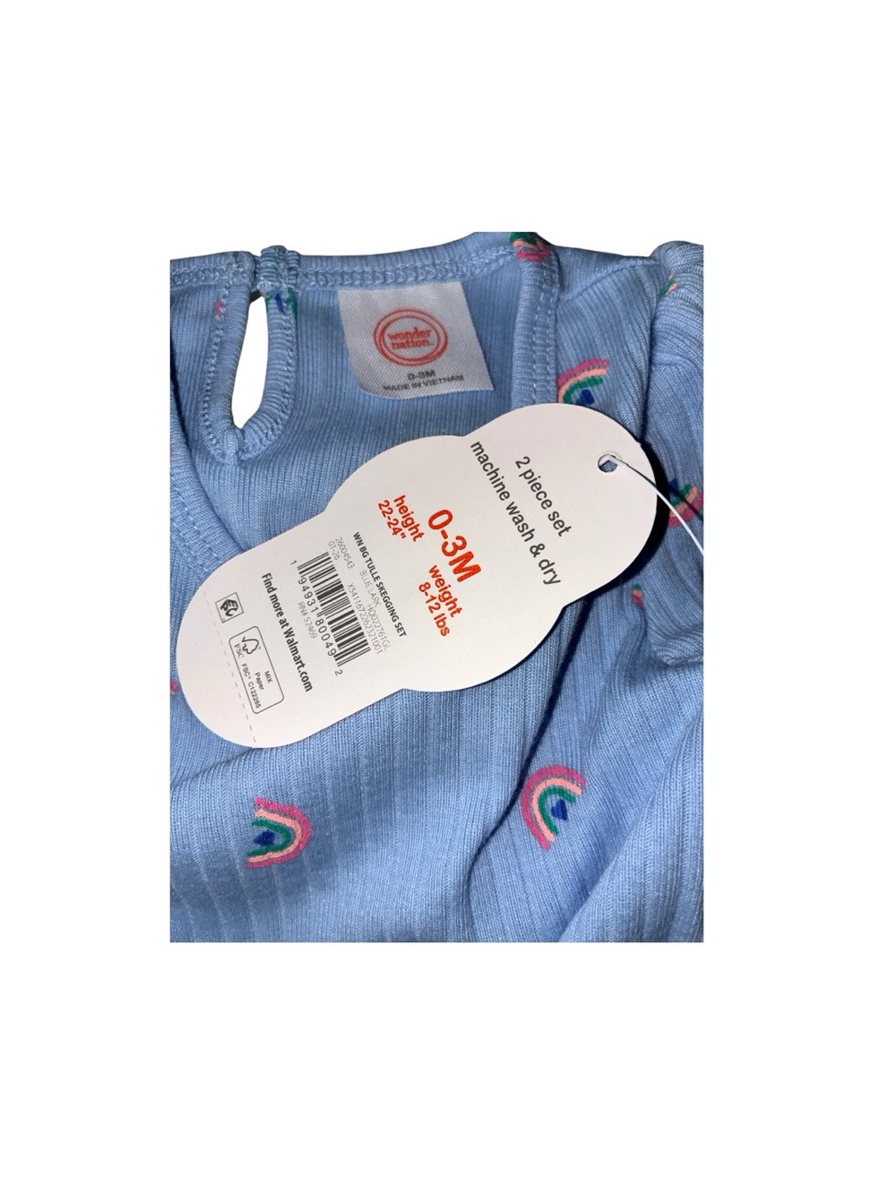 wonder nation Baby Blue Ribbed Rainbow Bodysuit And Tulle Skeggings Set - Picture 2 of 8